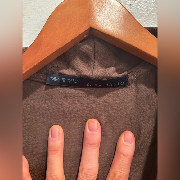 Zara Basic Brown Blouse minimalist neutral size small belt natural casual - Picture 2 of 8